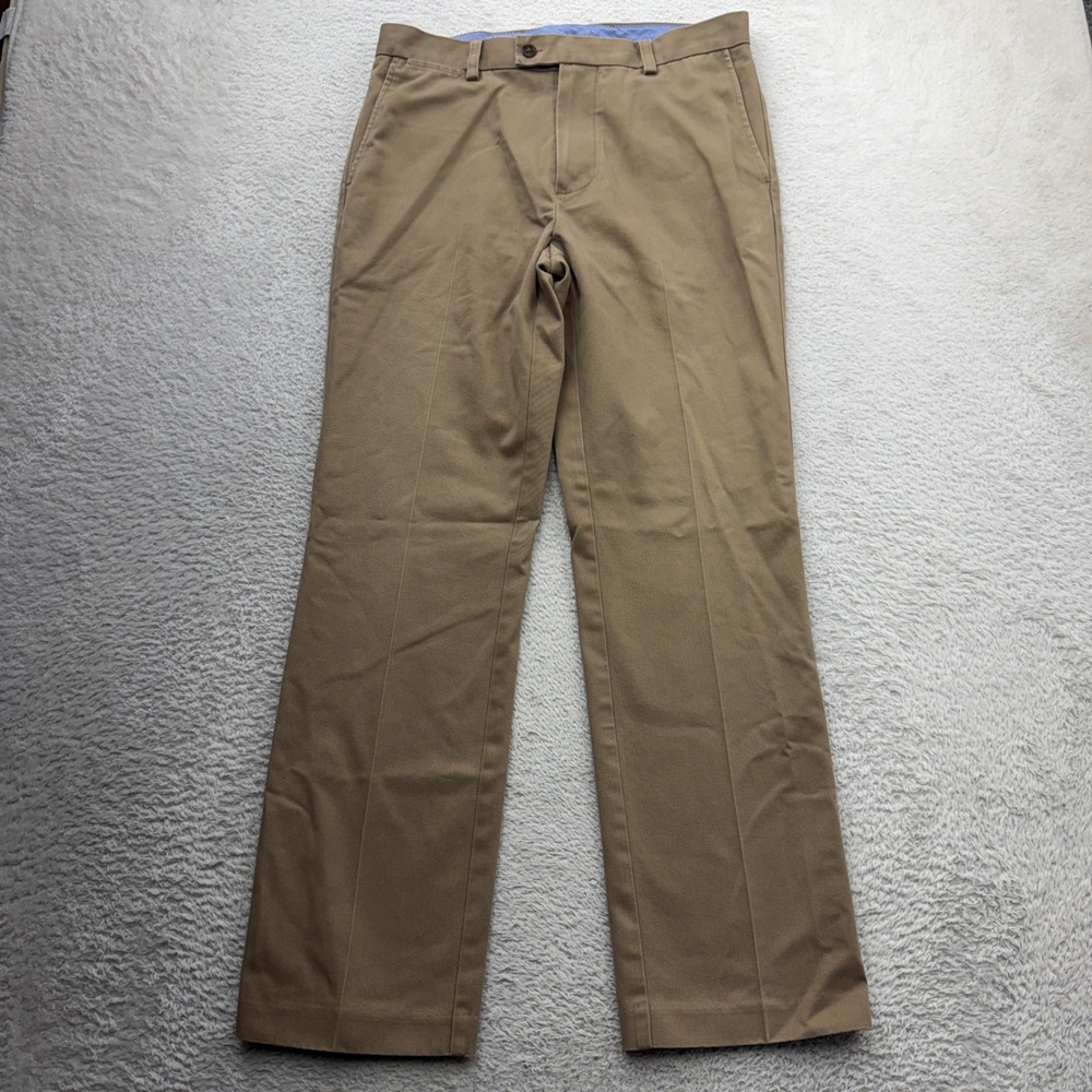 Charles Tyrwhitt Mens Tan Khaki Flat Front Cotton Chino Pants 32x30 Straight Leg